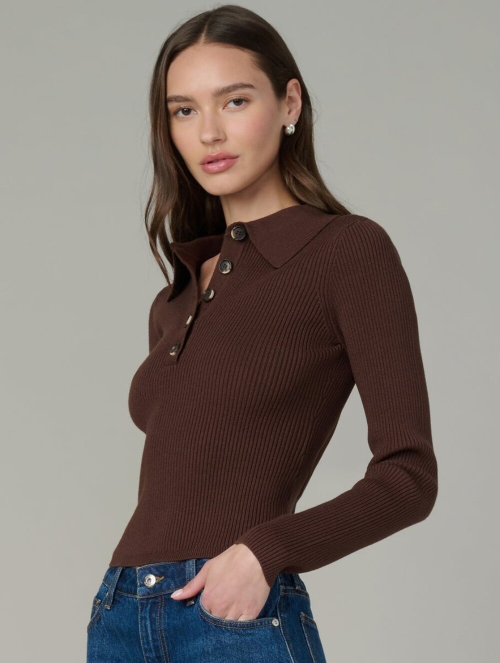 NWT Joe's Jeans The Lisa Polo Sweater in  XS Chocolate (Brown) - Picture 4 of 10